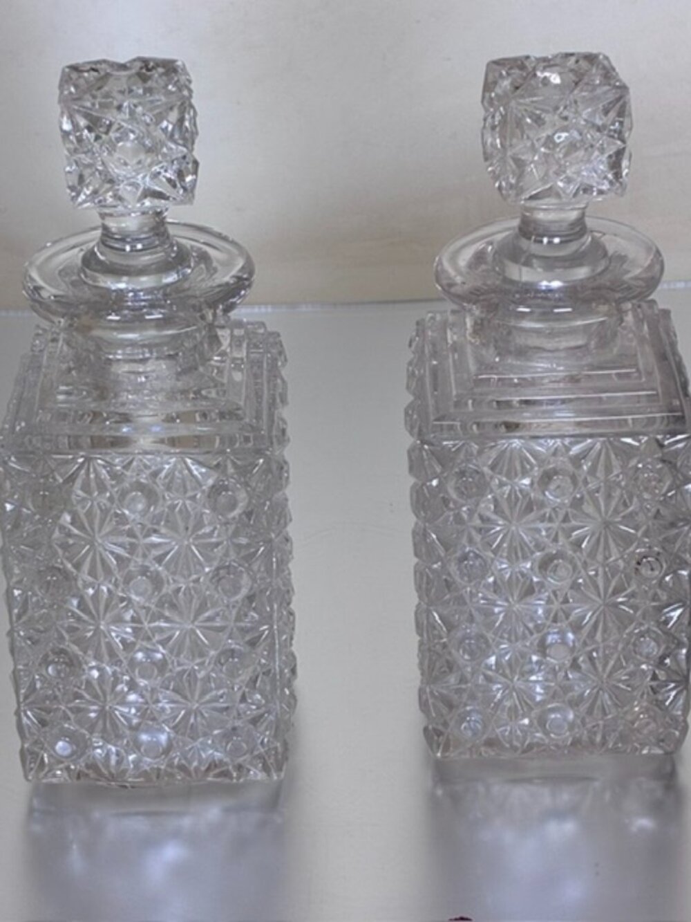 FATHER'S DAY SPECIAL A Pair of EAPG Heavy deep cut Button and Daisy Decanters